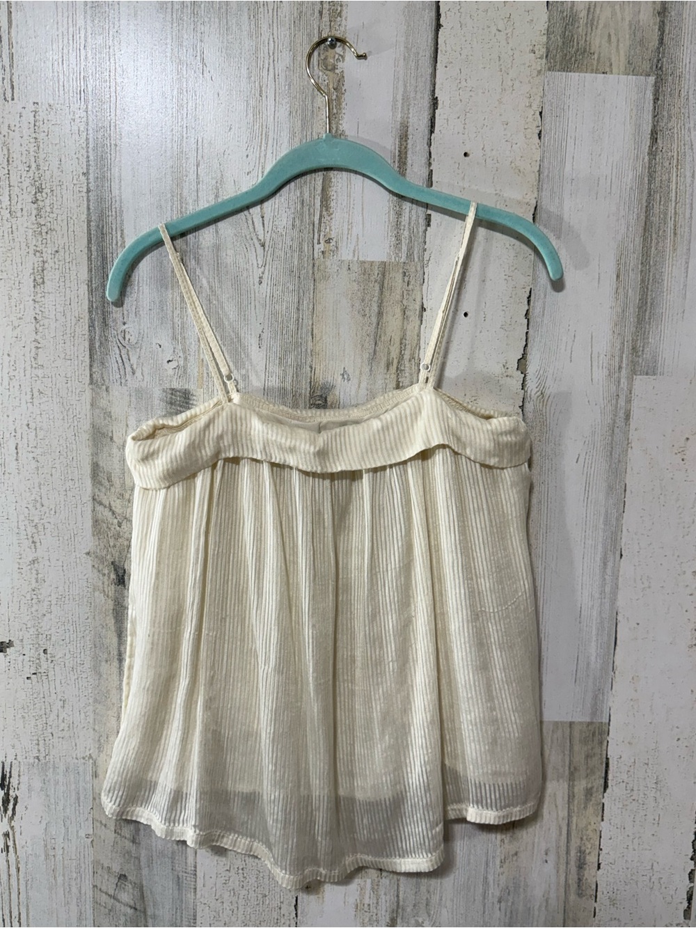 Raquel Allegra Ivory Ribbed 100% Silk Camisole Ruffle Bust Lightweight Lined